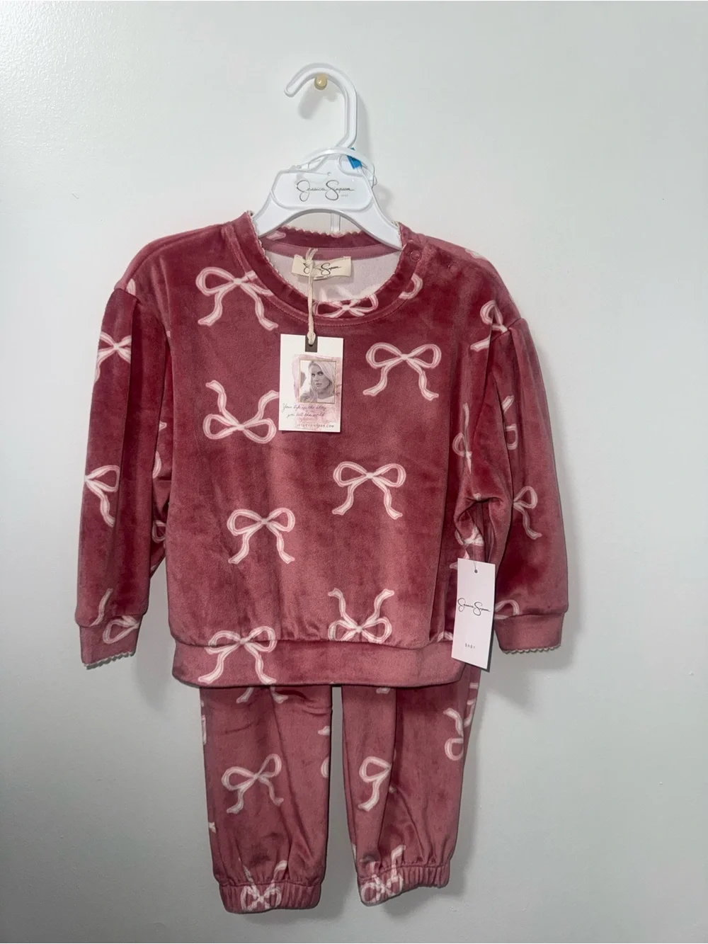 Jessica Simpson Girls Plush Bow-Print Pajama Set - Dusty Rose Pink